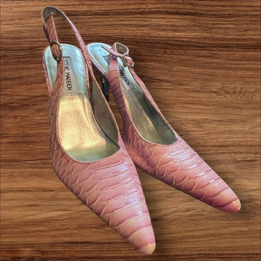 Steve Madden Tornadoe Pink Croc Slingback Stiletto Heels 6.5B - Picture 7 of 7